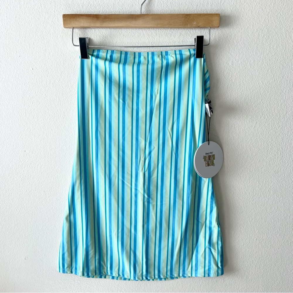 NWT Princess Polly SZ 4 Aquamarine Mini Tube Dress Blue Stripe Strapless Y2K